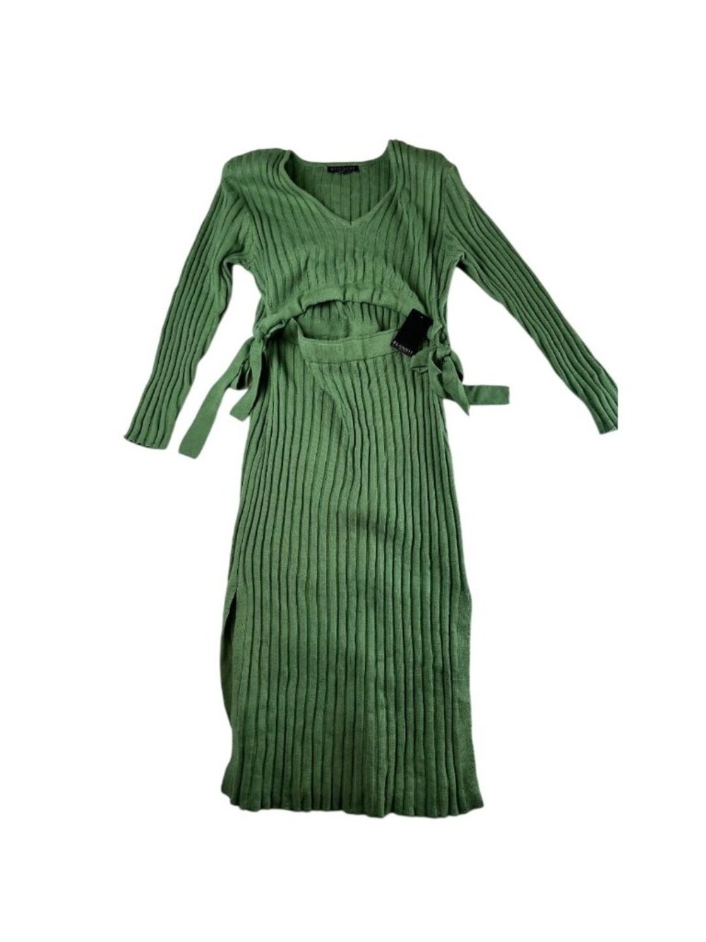 Eloquii Ribbed Sweater Dress Women 18/20 Green Cutout Waist Wrap Tie Belt NWT